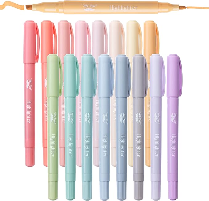 Mr. Pen- Dual Tip Highlighters, 16 Pack, Fine & Chisel, Cute Highlighters Assorted Colors, Dual Tip Markers
