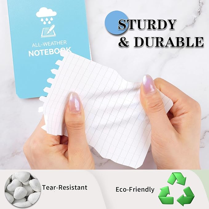 Waterproof Notebook, 4 Pack Top-Spiral Pocket Notepad, 3" x 5" Weatherproof NotePad, All Weather Police Pocket Notebook Little Memo Steno Note Pads for Outdoor Office School Recording, Blue