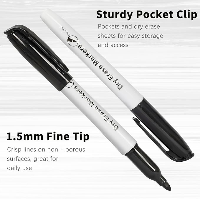 Duchong Dry Erase Markers, 30 Packs Black Fine Tip Whiteboard Markers for Kids Teachers, Dry Erase Pens Bulk for Classroom Home, Back to School Supplies