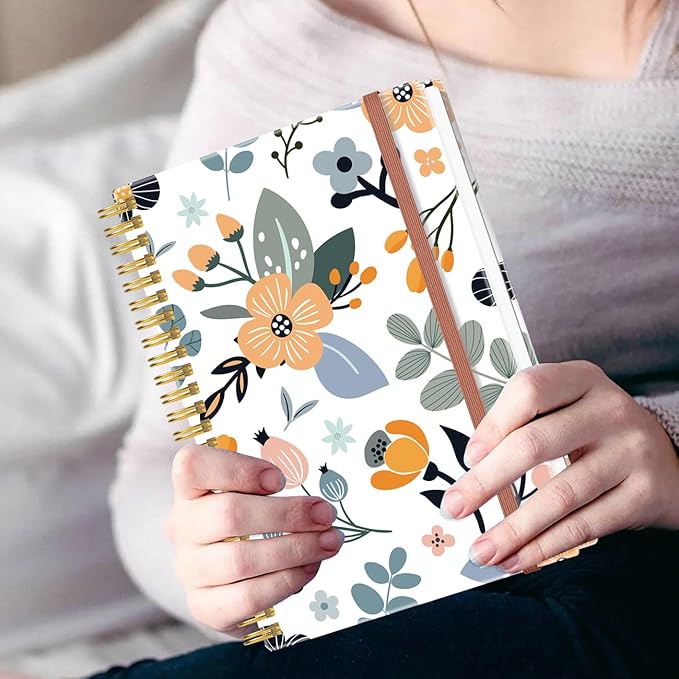 Heveboik (3-Pack) A5 Blank Notebook - 70 Sheets/140 Pages Per Blank Paper Notebook, 100 GSM Thick White Paper, 5.8" x 8.3" Spiral Blank Journal, Flowers