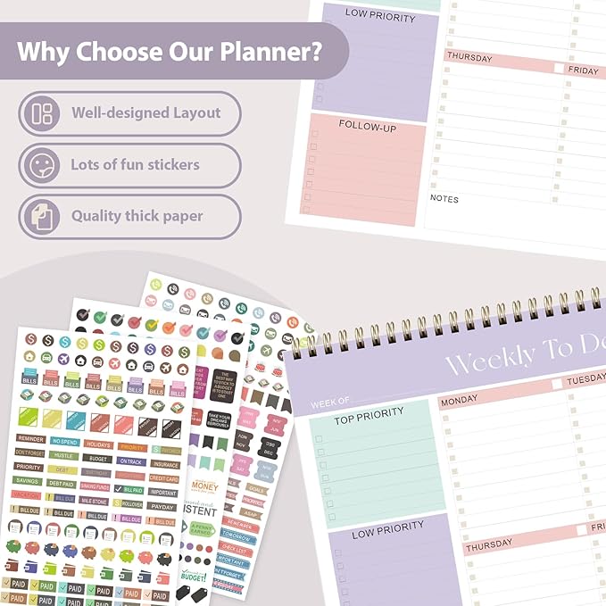 Weekly To Do List Notepad, Undated Planner with 52 Sheets (8.5''x11''), Desk Weekly Planner for Women & Man, Home School & Work (Pack of 2)