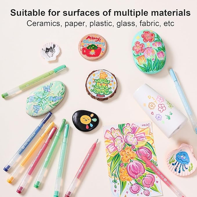 Acrylic Gel Pens for Coloring Books, Quick Dry 6 Pcs 1.0mm Fine Point Gel Marker Pen for Drawing, Journaling Art, Green-2