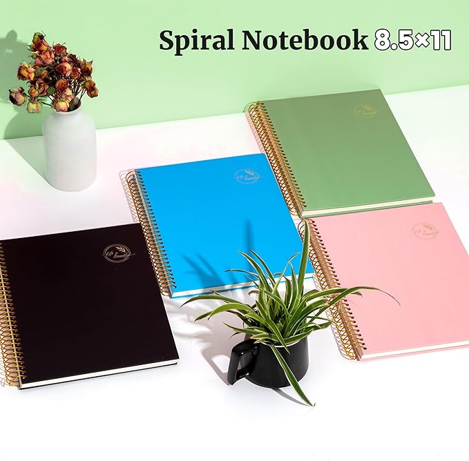 FLYING EAGLE Spiral Notebook 8.5 X 11, 1 Subject, 200 Pages College Ruled Notebook, 3-Hole Punched Paper, Hardcover Spiral Bound Notebooks for Work, School, Lined Note Taking, Green