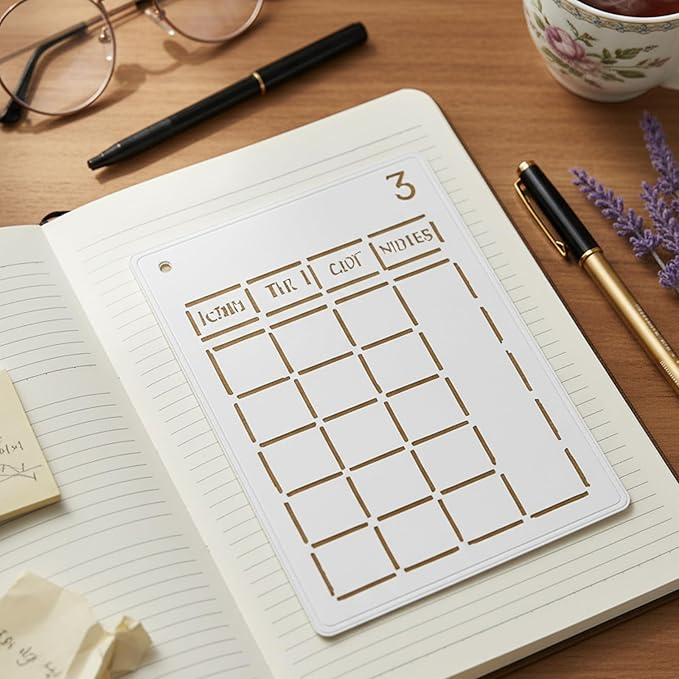 24 PCS 5x7 Inch Calendar Stencils for Planners, Planner Stencils Templates, Journal Stencil for Calendar Making, Habit Tracking, and Creative Journaling, Reusable Templates for Students, and Artists
