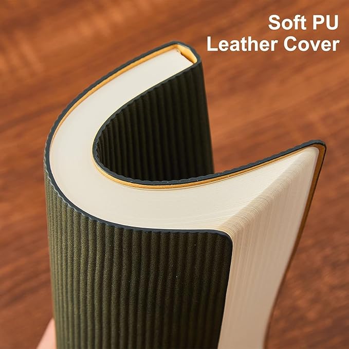 Lined Journal Notebook for Work College Ruled Note Book 5.79"x8.27" A5 PU Leather Daily Journaling 216 Pages for Women Men Writing Home School Supplies Business (Khaki/Green)