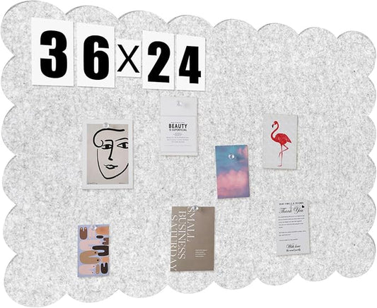 Scalloped Felt Bulletin Board 36 x 24 Inches Foldable Light Gray Pin Cork Board Alternative for Wall, 3' x 2' Trifold Picture Vision Self Adhesive Bulletin Decorative