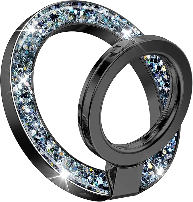 GVIEWIN Magnetic Phone Ring Holder, Compatible with MagSafe Phone Grip with Adjustable Stand, Magnet Phone Ring Kickstand for iPhone 17/16/15/14/13/12 Pro Max Plus Air/Other Phones (Glitter/Black)