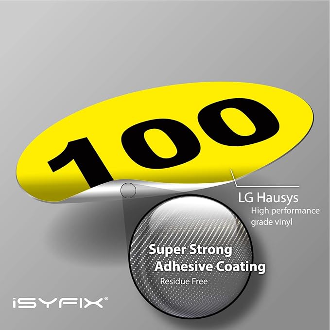 iSYFIX Yellow Consecutive Number Stickers – 1 to 100, 4-inch, 1 Set – Vinyl Self Adhesive Premium Decal, Ideal for Inventory, Storage, Organizing, Boxes, Toolbox, Lockers & More, Indoor/Outdoor