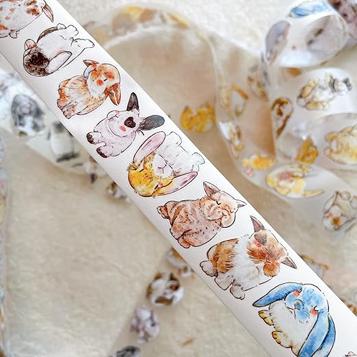 Seahorse Forest Vol6 A34 Cute Rabbit Ji,Pre-Cut Kawaii Thin Washi Tape Stickers,Original Design,for Journaling,Scrapbooking,Planner,Scrapbook Supplies,Scrapbook Stickers, Bullet Journal