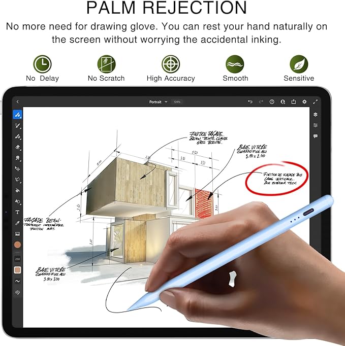 Pen for iPad 2018-2025, HATOKU 15 Mins Fast Charging Pencil 1st Gen with Tilt & Palm Rejection Compatible with iPad Air 3/4/5/M2/M3, iPad mini 5/6/7, iPad 6/7/8/9/10/11, iPad Pro 11"/12.9"/M4 M5(Blue)