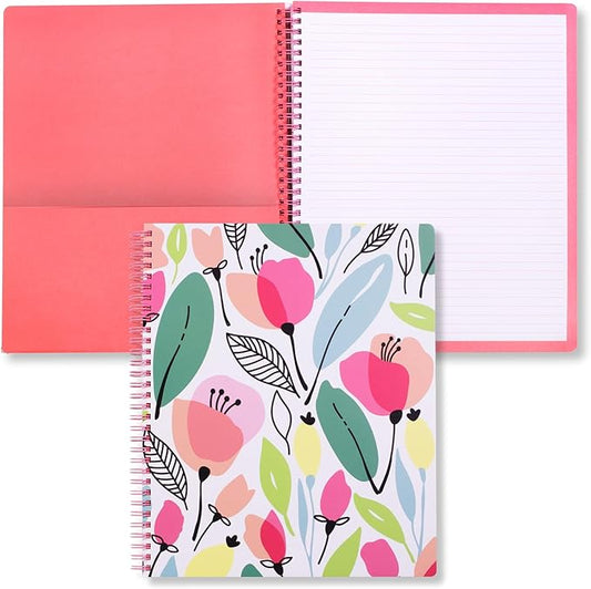 Steel Mill & Co Cute Large Spiral Notebook College Ruled, 11" x 9.5" with Durable Hardcover and 160 Lined Pages, Pink Poppy