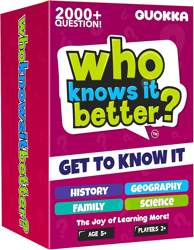 QUOKKA Who Knows Better? - Set 4 in 1 - Family Card Trivia Game | Fun Learning & Educational Questions for Families | Suitable for Boys & Girls