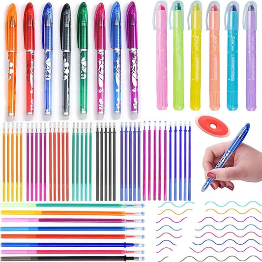 55 Pcs Aesthetic Highlighter and Erasable Pen set,set 6 Bible Highlighters 8Erasable Pens and 40 Refills&Eraser,No Bleed, erasablecolored pens, for Bible Study Journaling Planner Notes School supplies