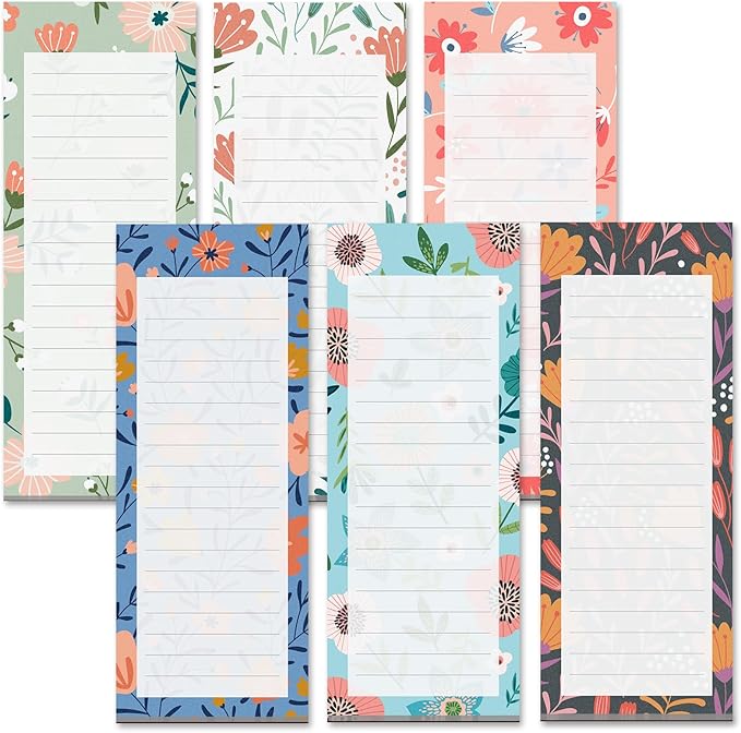 MATICAN Grocery List Magnet Pad for Fridge, 6-Pack Magnetic Note Pads Lists, 60 Sheets Per Pad, 6 Cute Floral Designs, Full Magnet Back To-Do-List Notepads