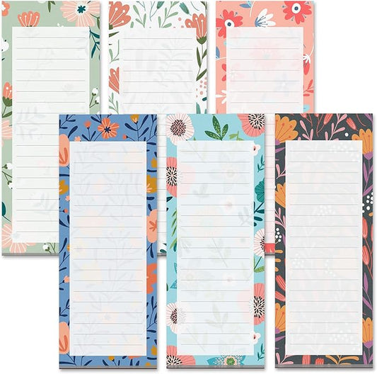 MATICAN Grocery List Magnet Pad for Fridge, 6-Pack Magnetic Note Pads Lists, 60 Sheets Per Pad, 6 Cute Floral Designs, Full Magnet Back To-Do-List Notepads