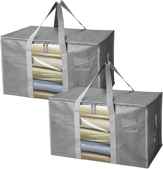 BALEINE 2-Pack Oversized Moving Bags with Reinforced Handles, Heavy-Duty Storage Tote Moving Supplies for Packaging, Camping (Gray w/Window, 2-Pack)