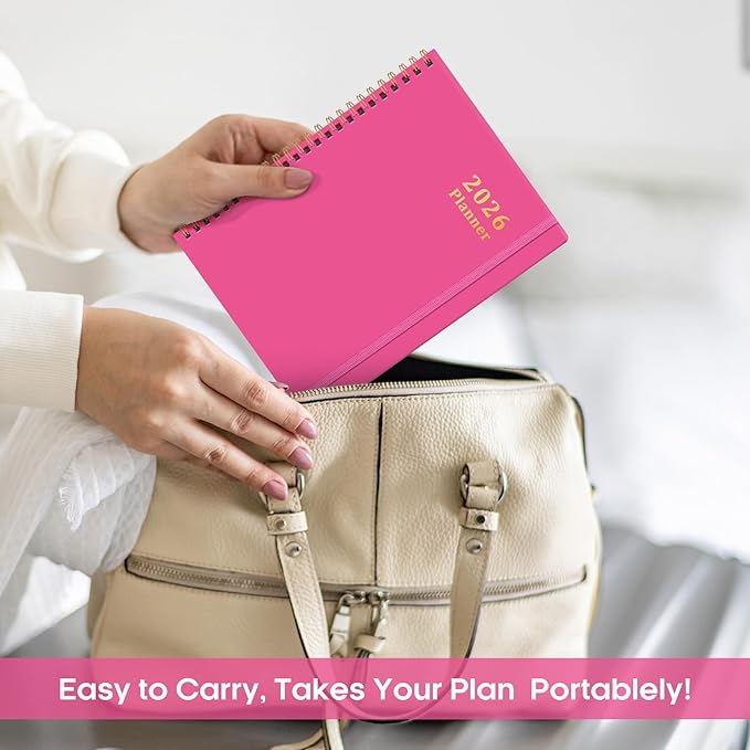 2026 Planner, Weekly and Monthly Calendar Planner, January 2026 - December 2026, Hardcover 2026 Calendar Book with Tabs For Women & Men, Inner Pocket, Spiral Bound, Perfect for Office Home School Supplies - A5 (6.3" x 8.5"), Berry Pink