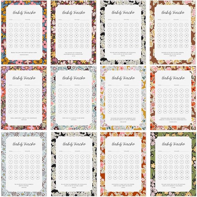 Habit Tracker Calendar - Made in USA, Designed by Local Artist, Motivational 30 day monthly challenge - Tool and gift for Productivity, Self-growth (Habit Tracker-Florals, Refill pages only)