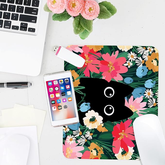Black Cat Square Mouse Pad,Non-Slip Rubber Base Mouse Pad,Home Office Decoration Desktop Accessory,Laptop Mouse Pad for Office Laptops,9.4x7.8x0.12inch 3