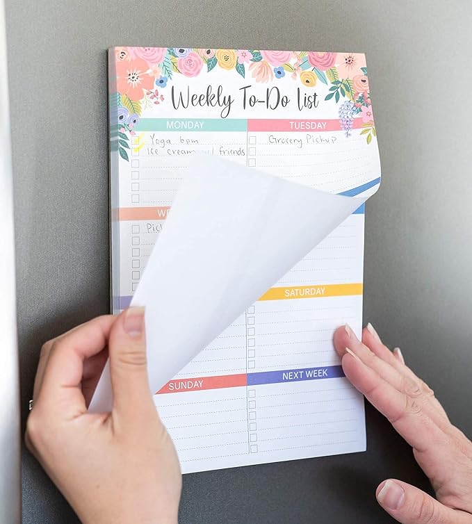 Sweetzer & Orange Floral Weekly To Do List Notepad. Magnetic Weekly Scheduler Task pad with Daily Planner Agenda Squares. 9x6” Day Scheduler 2026 - Student Journal, Work Notebook, and Checklist Notepad