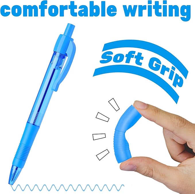 deegtran Pens Bulk, 30 Pack No Bleed Sky Blue Ink Click Pens with Soft Grip, Wholesale Retractable Ballpoint Pens for Office School, Medium Point Smooth 1.0MM