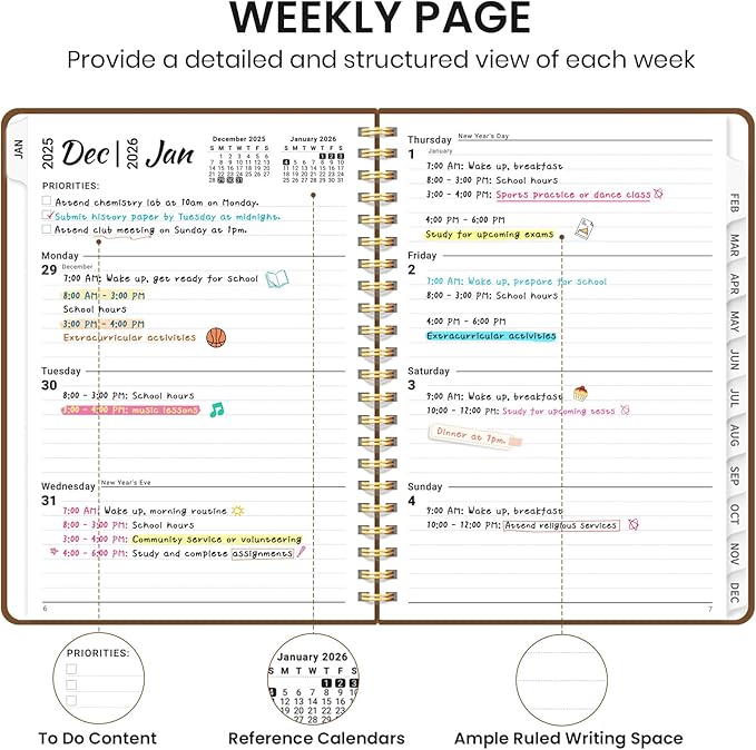 2026 Planner, Weekly and Monthly Calendar Planner, January 2026 - December 2026, Hardcover 2026 Calendar Book with Tabs For Women & Men, Inner Pocket, Spiral Bound, Perfect for Office Home School Supplies - A5 (6.3" x 8.5"), Mocha Earth