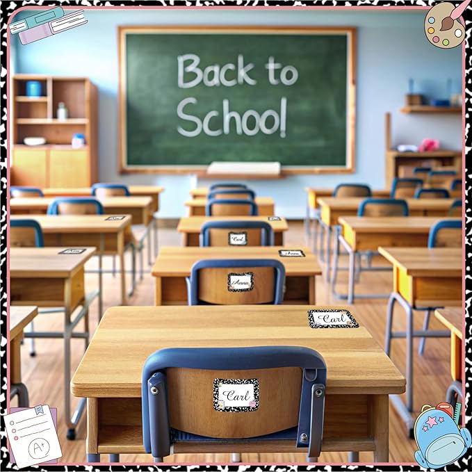 Starboling Black Name Tags,48 Pcs 3.5X2.5'' Adhesive Desk Nameplates,for Classroom Student School Supplies