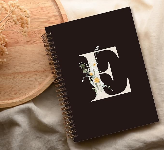 Trendy Personalized Journal Hardcover Spiral Notebook,Black Initial Letter E Notebook,Monogrammed Gifts for Women Teen Girl,College Ruled Hardcover Spiral Notebook 5.5 x 8.3