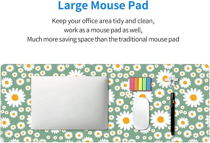 Daisy Flowers Large Mouse Pad with Stitched Edges Long Non-Slip Rubber Base Spring Floral Print Mousepad Laptop Keyboard Mat Desk Pad for Office Home Desk Decor, 31.5" X 11.8"