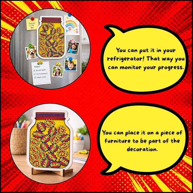 Reward Jar for Kids – Habit Tracker & Positive Behavior System with Reusable Tokens – Visual Chore & Motivation Tool (Comic)