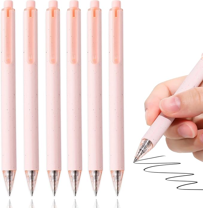 RIANCY Premium Pink Gel Pens - Smooth Writing, Quick Dry, Set of 6 - Ideal for Journaling, Note-Taking, Art Supplies