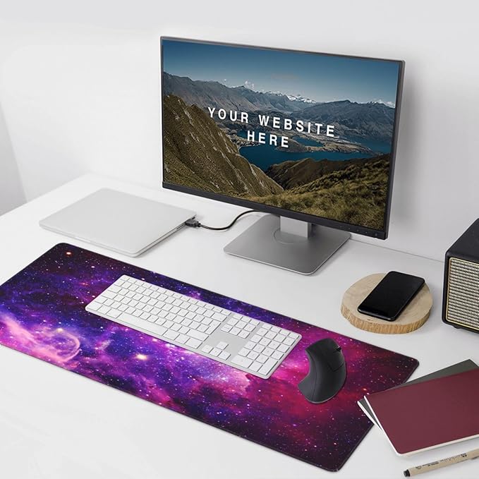 Bursting Galaxy Universe Mouse Pads XXL Extended Mousepad with Stitched Edges Outer Space Non-Slip Rubber Base Computer Keyboard Pad Desk Mat for Home Office Desk Decor, 35.4" X 15.7"