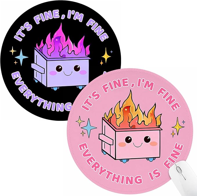 Funny Small Mouse Pad, Cute Desk Accessories for Women, Dumpster on Fire Round Mousepad with Non-Slip Rubber Base, Computer Mouse Pads for Gaming Wireless Mouse Office Supplies Decor