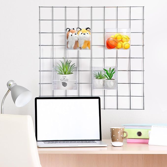 4 Pack Gridwall Baskets Hanging Gridwall Clear Acrylic Grid Wall Panels Bins Applicable to 3-inch Grid Board for Organizing Storage Display Kitchen Home Office Garage Bathroom (Simple Style)