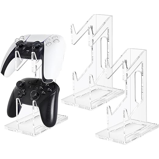 FYY Game Controller Holder 2 Pack - 2 Tiers Universal Dual Controller Stand Headphone Holder, Acrylic Clear Controller Display Stand Compatible with Nintendo Switch Xbox PS5 PS4