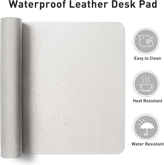 Aothia Faux Leather Desk Mat - Non-Slip PU Leather Desk Blotter, Waterproof Writing Surface, Large Desk Pad for Office & Home (Off-White, 55" x 24")