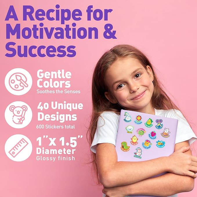 S&O 600 Large Bravo-cado Punny Reward Stickers for Kids Classroom, Teacher Supplies for Students, Counselor & School Prints for Children, Funny Tags for Little Ones, Good Job Labels with 40 Puns