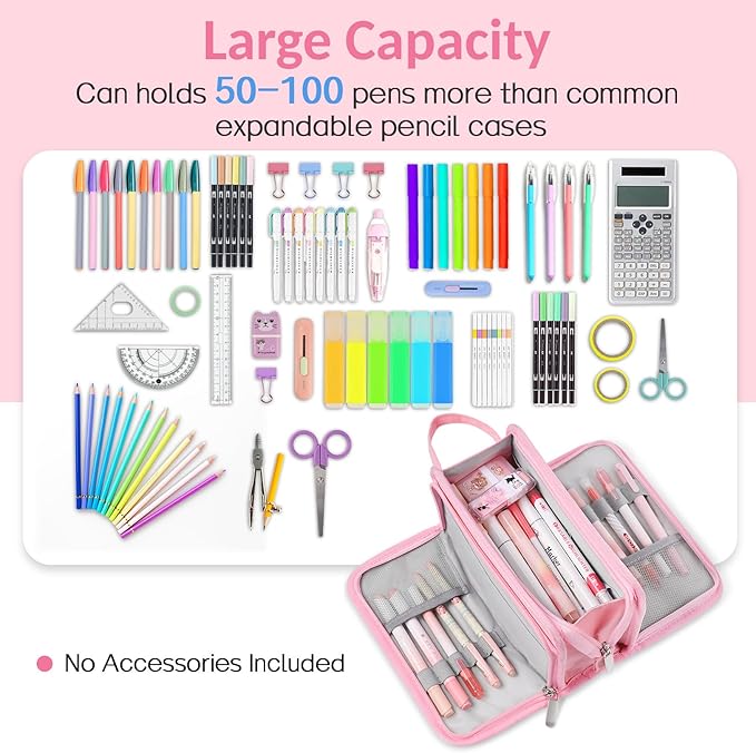 Sooez Large Pencil Case, Big Capacity Pencil Pouch Pen Bag with 3 Compartment, Portable Canvas Stationery Organizer with Zipper, Cute Aesthetic School Supplies for Teen Girls, Purple with Plaid