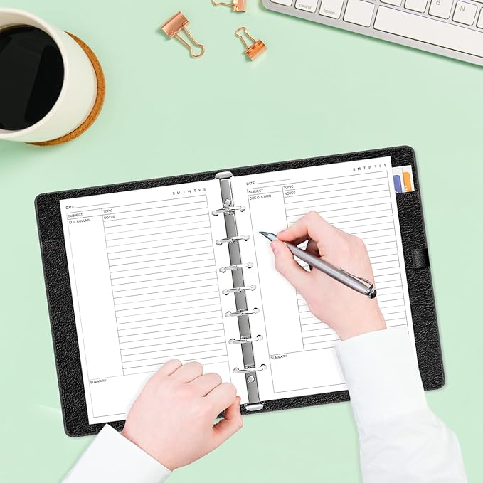 Cornell Notes Filler Paper for 3/7 Mini Binders - 50 Sheets/100 Pages Note Taking Loose Leaf Paper, 100 gsm, 5.8" x 8.3"