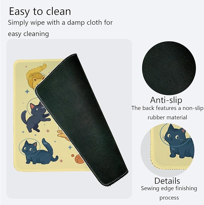 Yellow Funny Cats in Space Mouse Pad,Cute Cat Desk Mat,Cat Desk Accessories for Dorm Home Office Desktop Decor,Gift for Cat Lovers,10.2x8.2 in