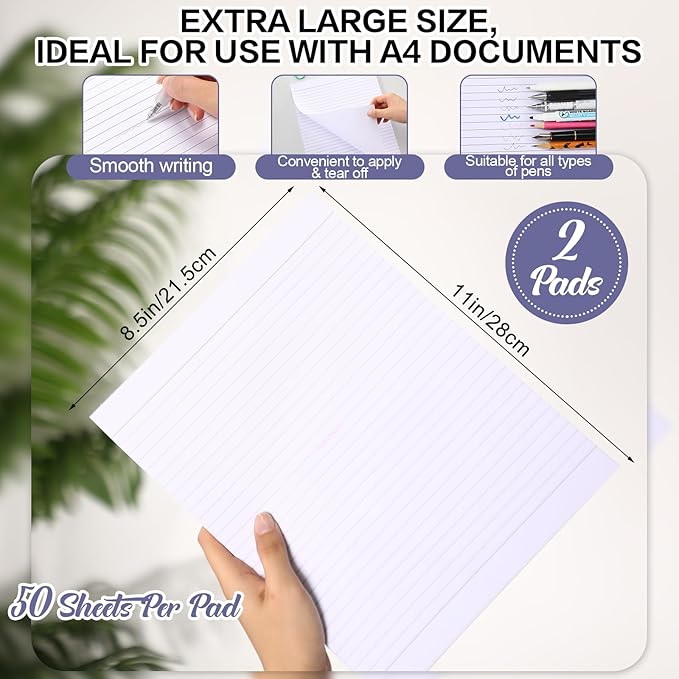 2 Pads 100 Sheets Large White Lined Sticky Notes 8.5 x 11 Inch Self Stick Note Pads White Self Adhesive Sticky Notepad for Home Office Supplies School Gift Set