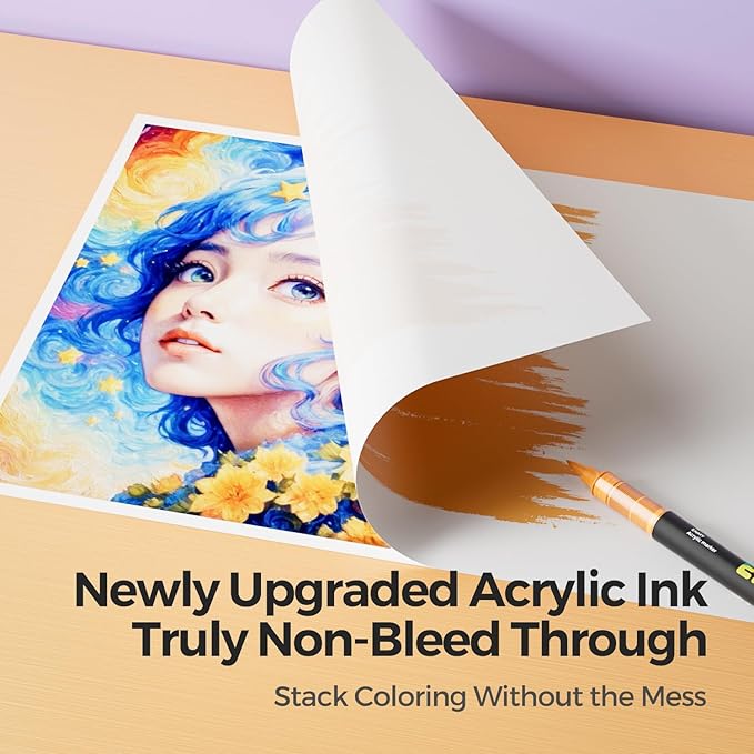 ENMY 48 Colors Acrylic Paint Pens, Direct Liquid Acrylic Paint Marker Pens, Fabric Markers for Textile, Canvas, Rock, Glass, Wood, Paper, DIY, Acrylic Coloring Markers for DIY Craft Supplies