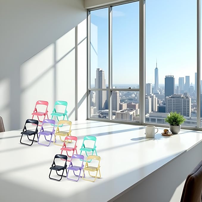 10Pcs Multicolour Folding Chair Phone Stand,Chair Phone Holder Stand, Mini Foldable Chair Phone Stand, Candy Color Universal Mobile Phone Holder,Foldable Stool Desk,Cute Mini Things,Telephone Stands