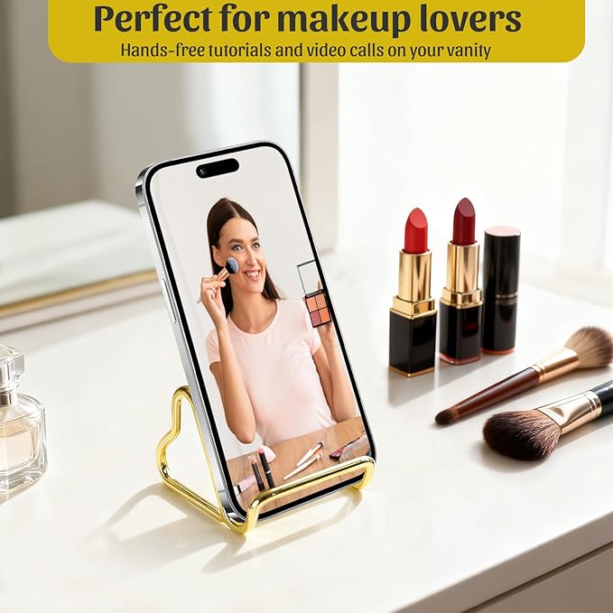 Qomamount Business Card Holder,Cute Heart-Shaped Metal Card Display Stand,Vertical Desktop Name Card Organizer,Small Phone Stand & Photo Holder for Office,Wedding,Reception,Exhibition(Gold)