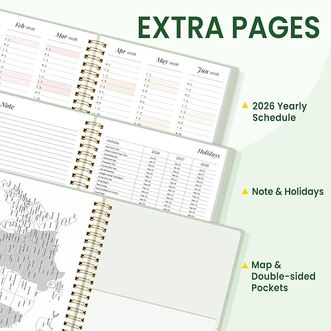 2026 Planner, Annecy Weekly ＆ Monthly Planner 2026, Jan. 2026 – Dec. 2026, 6.4" x 8.3" Monthly Agenda Planner with Tabs, Waterproof Flexible Cover, Spiral Binding, Double-sided Pocket, Bookmark, Green