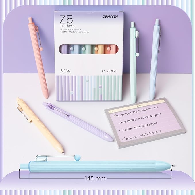 Gel Pens, 5 Pcs 0.5mm Black Ink Fine Point Pens Quick-Drying Retractable Pens with Diamond-Shaped Barrel, Smooth Writing Pens for Journaling & Note Taking (5 Pcs Z5 Macaron)