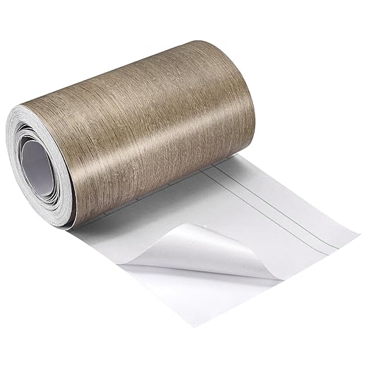 uxcell Wood Grain Tape, 5.91" x16 Ft Wall Paper Border Sticker Self-Adhesive Wood Grain Repair Patch with Scraper for Wall Corner Table Door Sofa Furniture Home Decor (Grey)