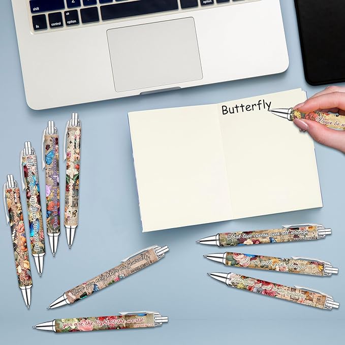 Idealmuzik Employee Appreciation Ballpoint Pens, 10 Pack – Vintage Butterfly Pens with Uplifting Bible Quotes – Smooth Writing Pens for Office, Team Gifts, Staff Recognition, and Daily Use