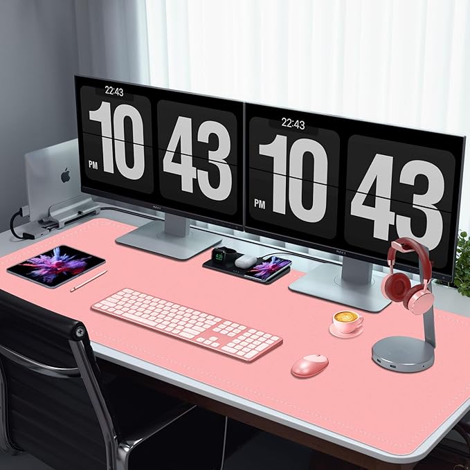 Large Desk Pad, 47.2" x 17" PU Leather Desk Mat for Desktop, Non-Slip Office Desk Mat for Desk, Waterproof Computer Pad for Desk, Keyboard Mats for Home & Office (Melon Pink)