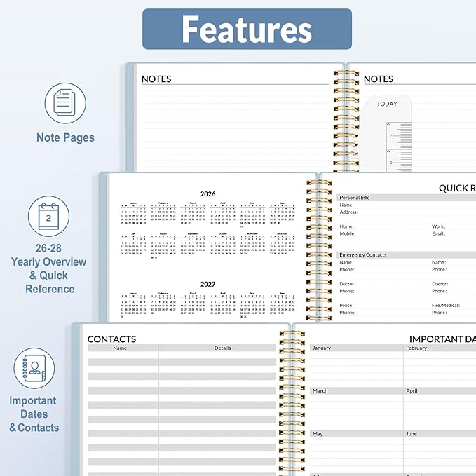 SUNEE 2026 Appointment Book, Quarter-Hourly, Weekly & Monthly - from January 2026 - December 2026, 8.5"x11" Weekly Planner, Flexible Cover, Note Pages, Pockets, Bookmark, Spiral Binding,